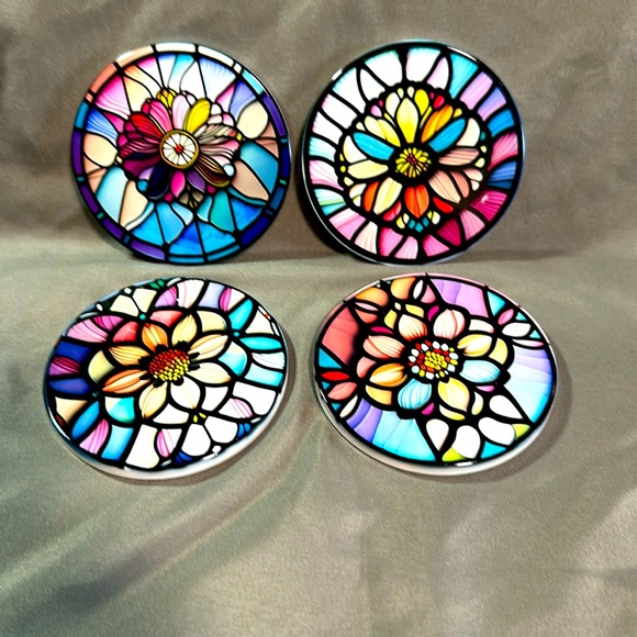 Set of 4 Stained Glass Style Ceramic Coasters - Picture 1 of 5